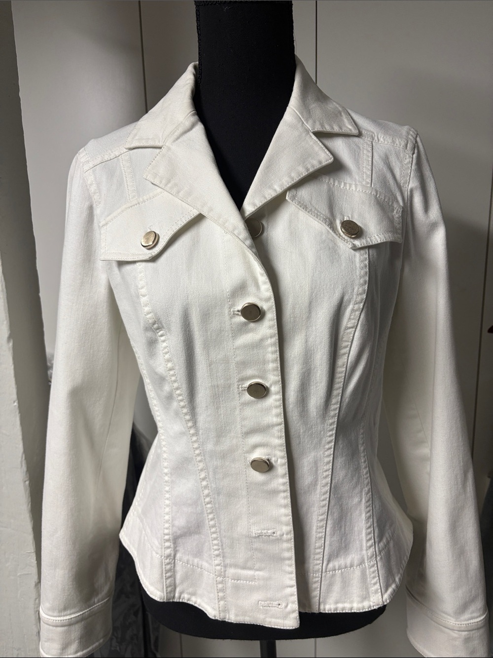 Etcetera Women's White Fitted Denim Jacket